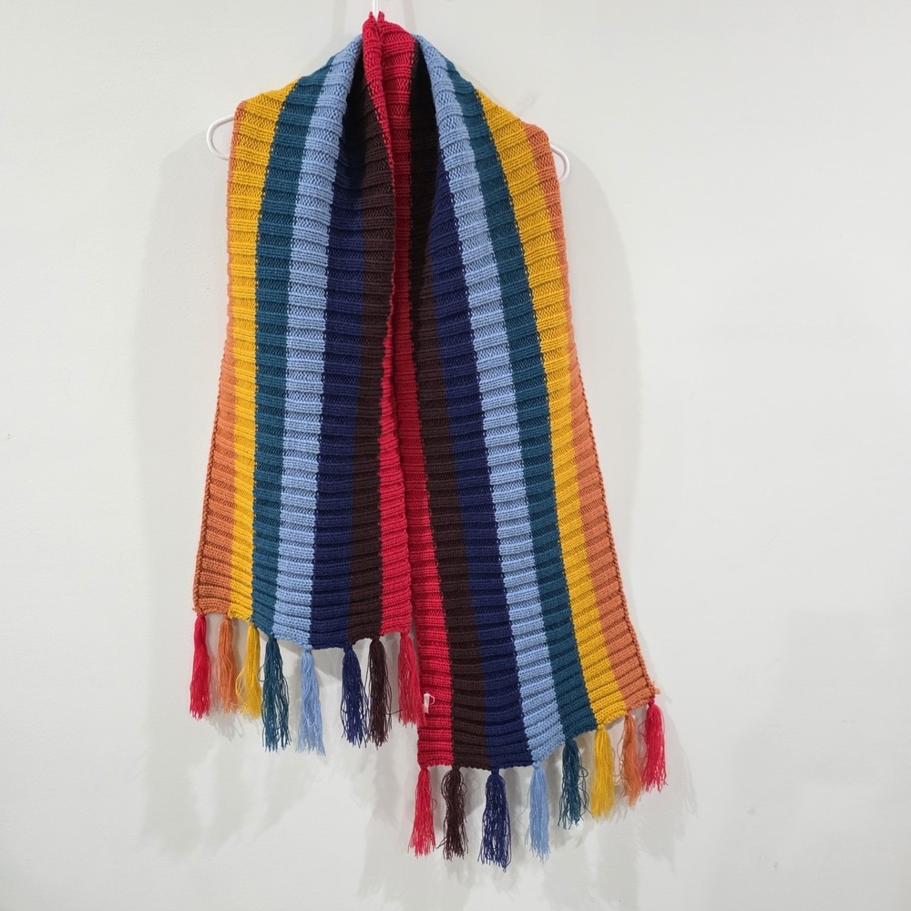 Rainbow Rectangle Scarf Knit Colorful‎ Multicolor Warm Tasseled